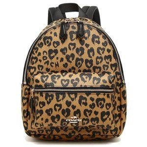 Coach Charlie Wild Heart Mini Multicolor Brown Black Leather Backpack